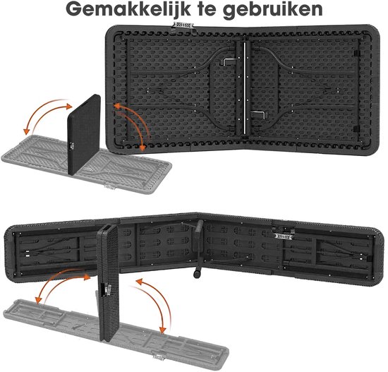Lenx Klaptafel met 2 Klapbanken - 3 in 1 Set - Inklapbare tafel - 180x75x74cm - Opvouwbare Tuintafel - Vouwtafel - Inclusief handvat en 2 tafelkleden - 6 tot 8 Personen van Lenx — afbeelding 5