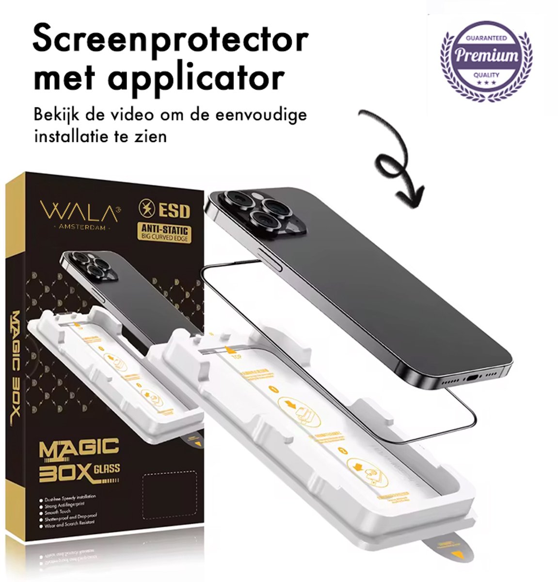 WALA AMSTERDAM® Screenprotector geschikt voor iPhone 16 Pro – 9H Tempered Glass met Montage Tool – Beschermglas – Transparant