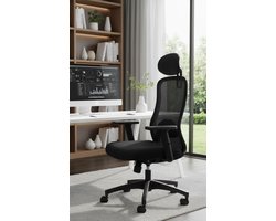ErgoPro X-Lux Ergonomische Bureaustoel met Hoofdsteun en Armleuningen – In Hoogte Verstelbaar, Ademende Mesh Rugleuning, Kantelbaar tot 130°, Lendensteun, Belastbaar tot 150 kg, 60D x 70B x 125H cm – Novihome