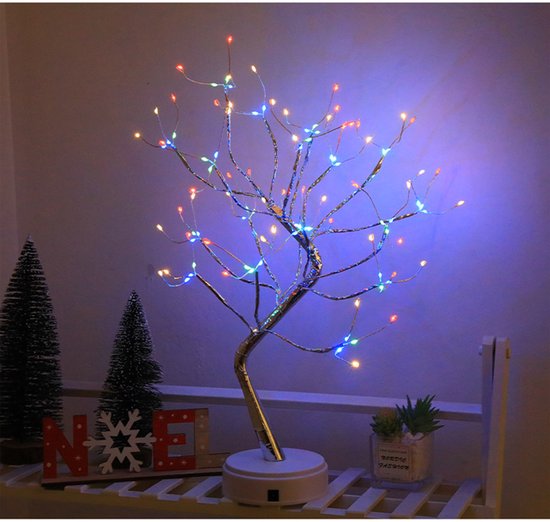 Foto: Twinkling boom vierkleurige boompje verlichting koperdraad boomlamp kerstboom led lamp boom decoratie lichtboom lampjes boom led tree nachtlampje boompje vouwbaar valentijn kerst cadeau voor haar 50 cm