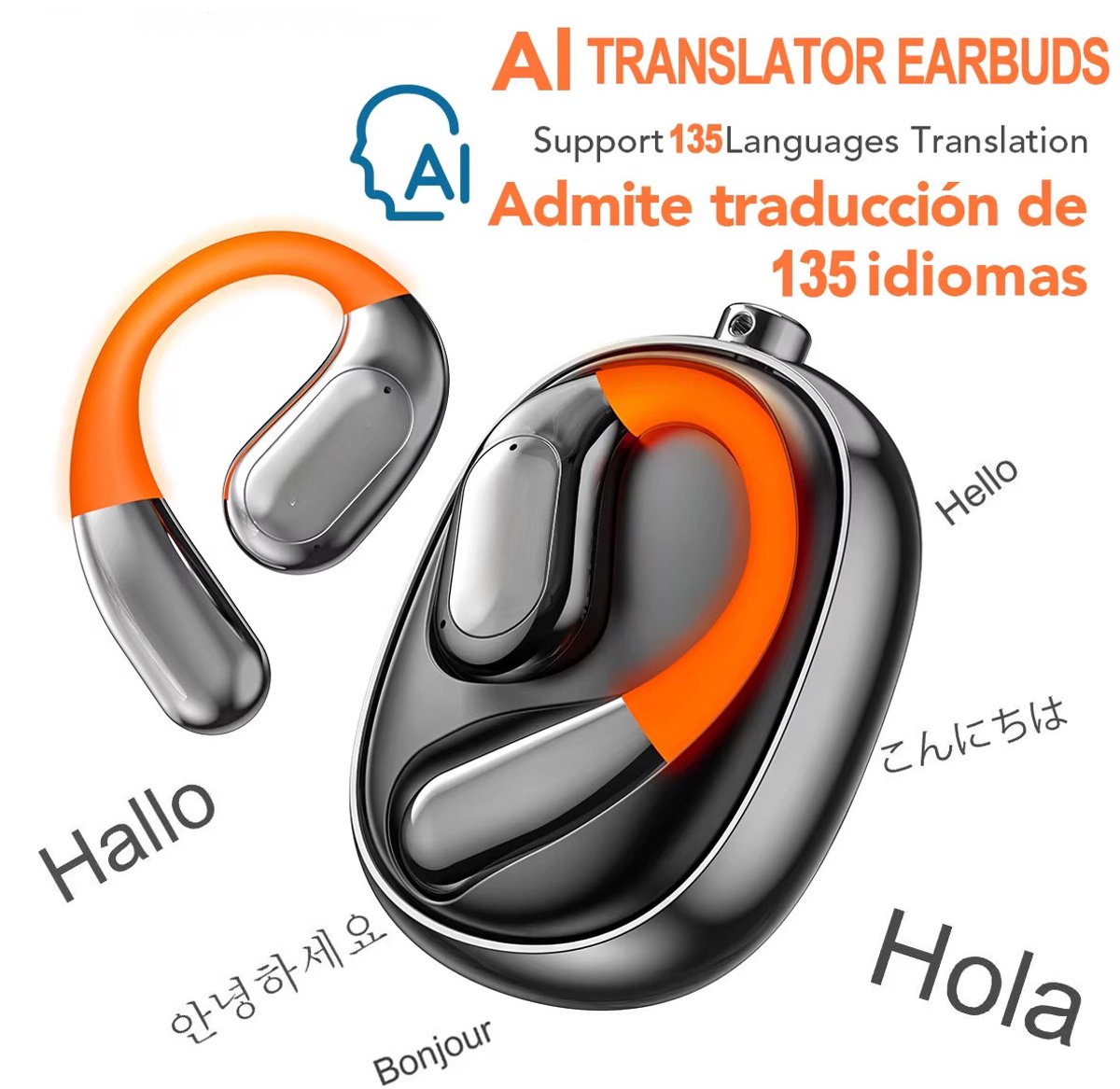 AI Vertaler Oordopjes – Draadloze Bluetooth Oordopjes met Realtime Vertaling, Slaap- & ASMR-modus, Open-fit Hoofdtelefoon met App