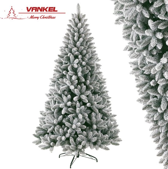 Sapin de Noël artificiel VANKEL - Sapin en PVC réaliste - 180 cm - Branches enneigées, 989 pointes - Support métallique stable - Pour une ambiance de Noël enchanteresse