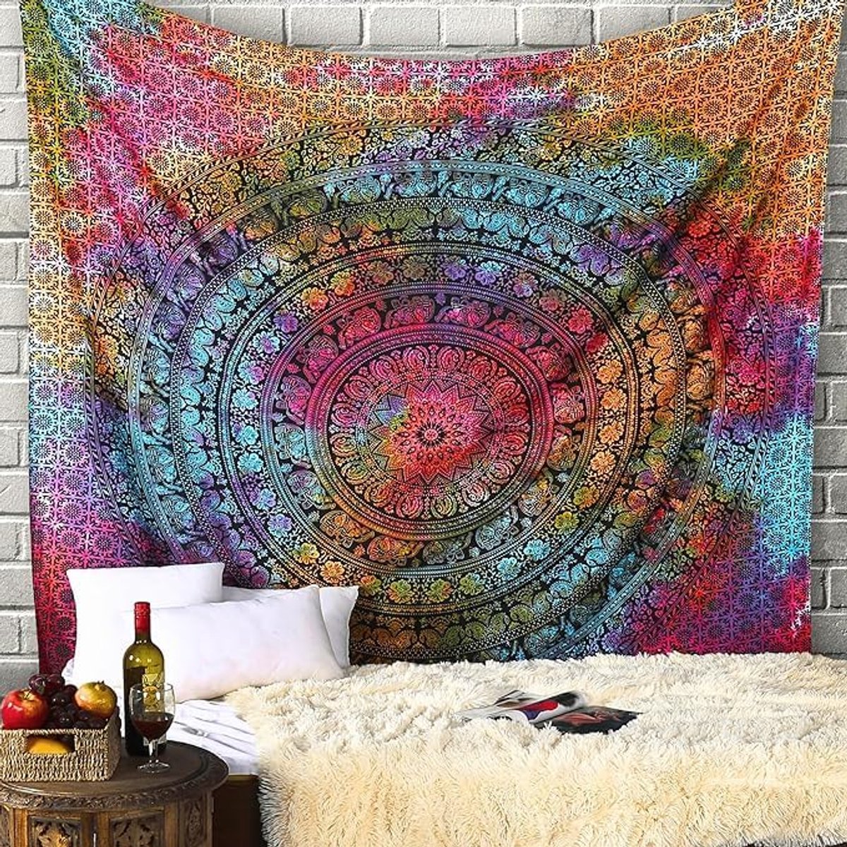 Unyqoos Kleurrijk Mandala Wandtapijt voor Sfeervolle Woon- en Slaapkamerdecoratie Kleurjik