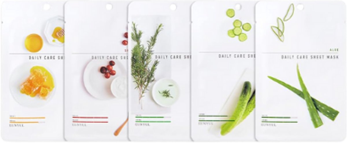 Koreaanse Gezichtsmaskers - Dry - Set van 5 - Eunyul | Voor Droge Huid - Hydraterende Gezichtsmaskers | Made in Korea - Natuurlijke Ingrediënten