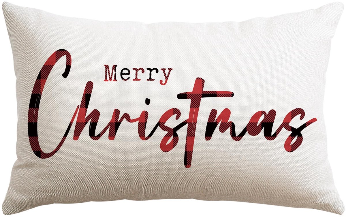 Unyqoos Kerstkussenhoes voor sfeervolle decoratie in woonkamer en slaapkamer Rood Zwart Merry Christmas