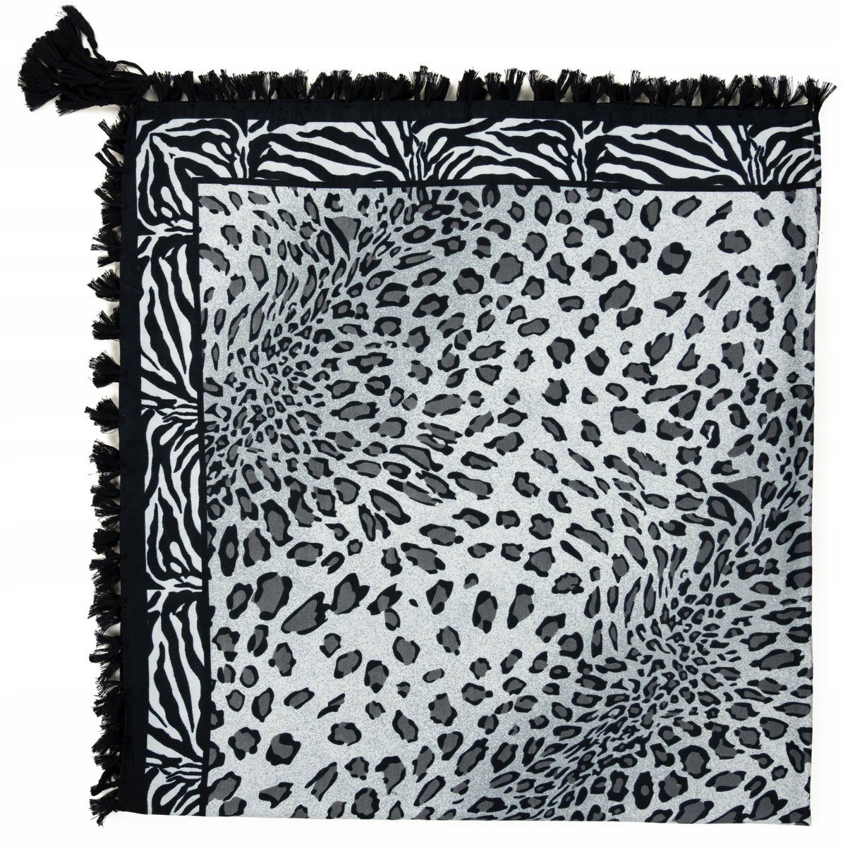 Wild Fringes Sjaal - Lichtgrijs | Dames | Panterprint | Polyester
