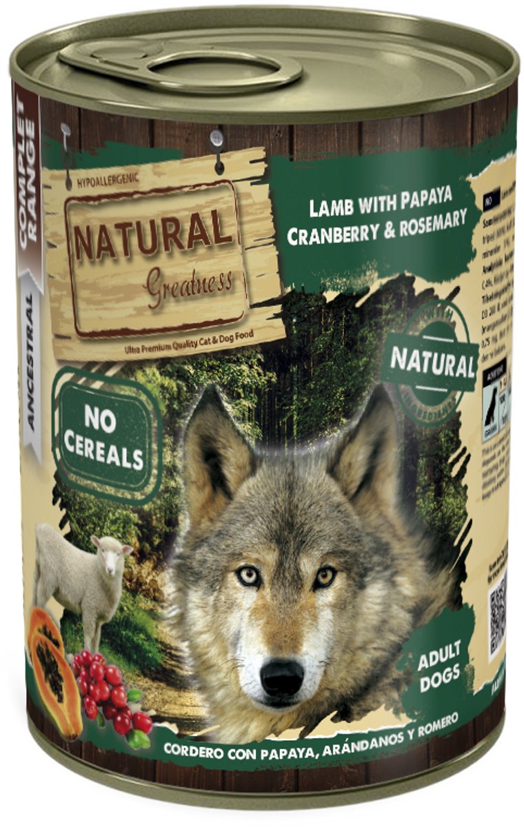 Natural Greatness - Dog - Wet - Complete - Lamb With Papaya, Cranberry And Rosemary - 6 X 400 Gr