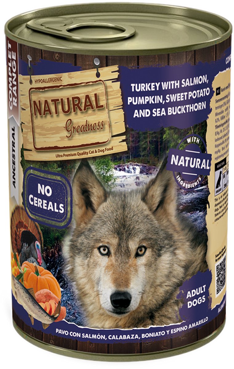 Natural greatness Natural Greatness - Dog - Wet - Complete - Turkey, Salmon, Sweet Potato And Sea Buck. - 12 X 400 Gr