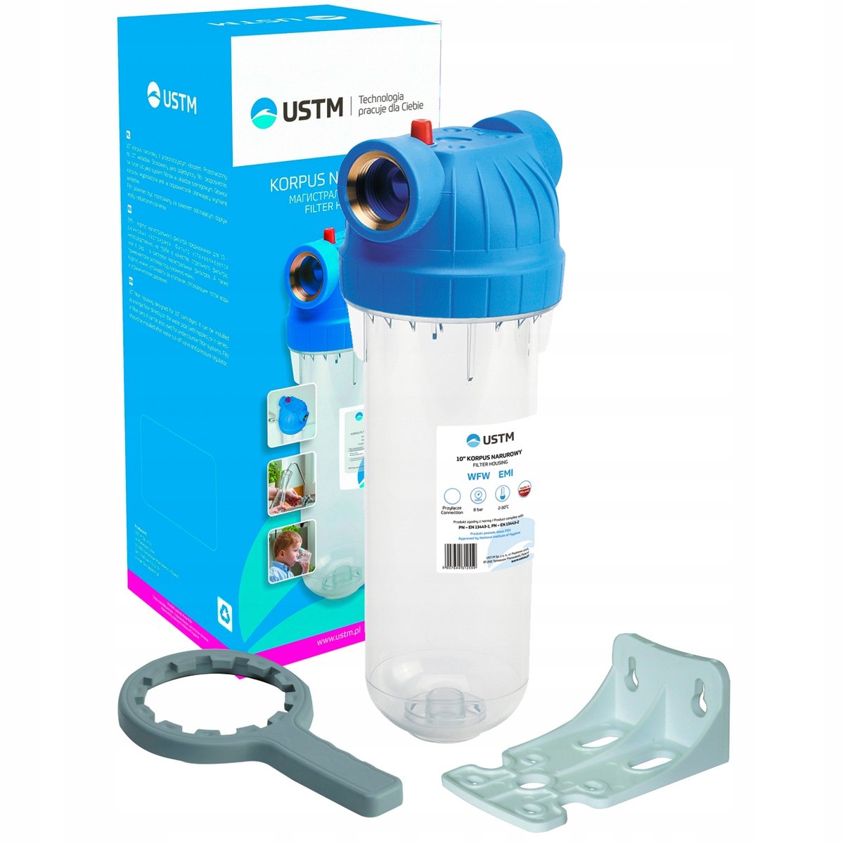 Waterfilterhuis 10" EMI 1/2" met sleutel en montageplaat