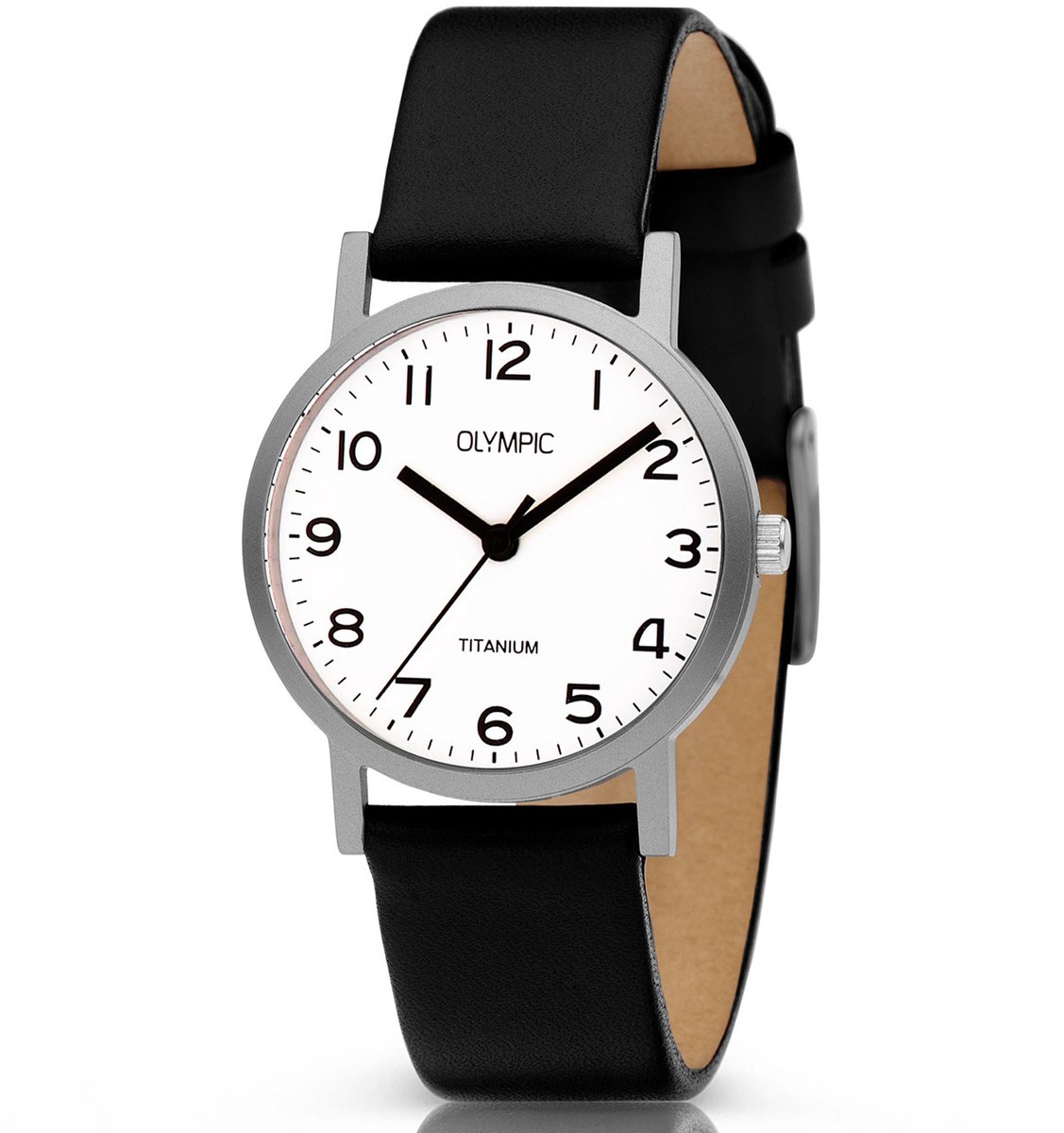 Olympic OL26DTL071 JOSH Horloge - Titaan - Leer - Zwart - Wit
