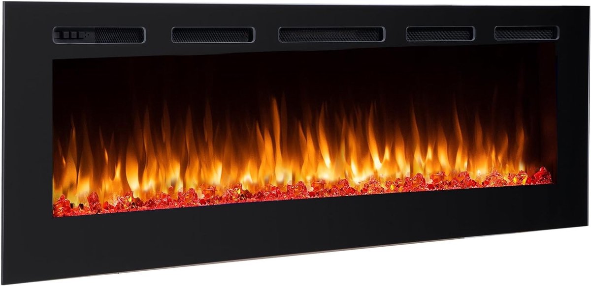 Elektrische Inbouwhaard TasalFurniture Fiamma – 2kW Verwarming, Realistisch 3D Vlameffect, LED Licht & Afstandsbediening – Zwarte Wandhaard voor Woonkamer, Slaapkamer of Kantoor