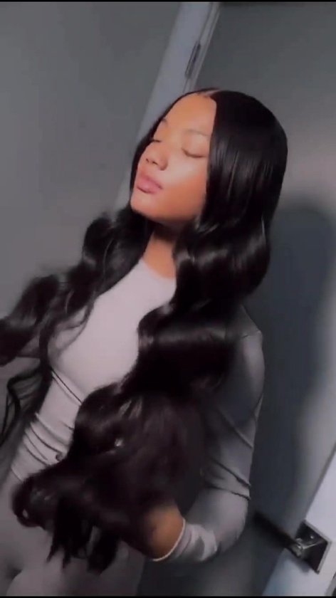 Frazimashop- Perruque brésilienne Remy 26 pouces - Vague brun foncé vrais cheveux humains - vrais hair humains 13x1 T - perruques avant en dentelle