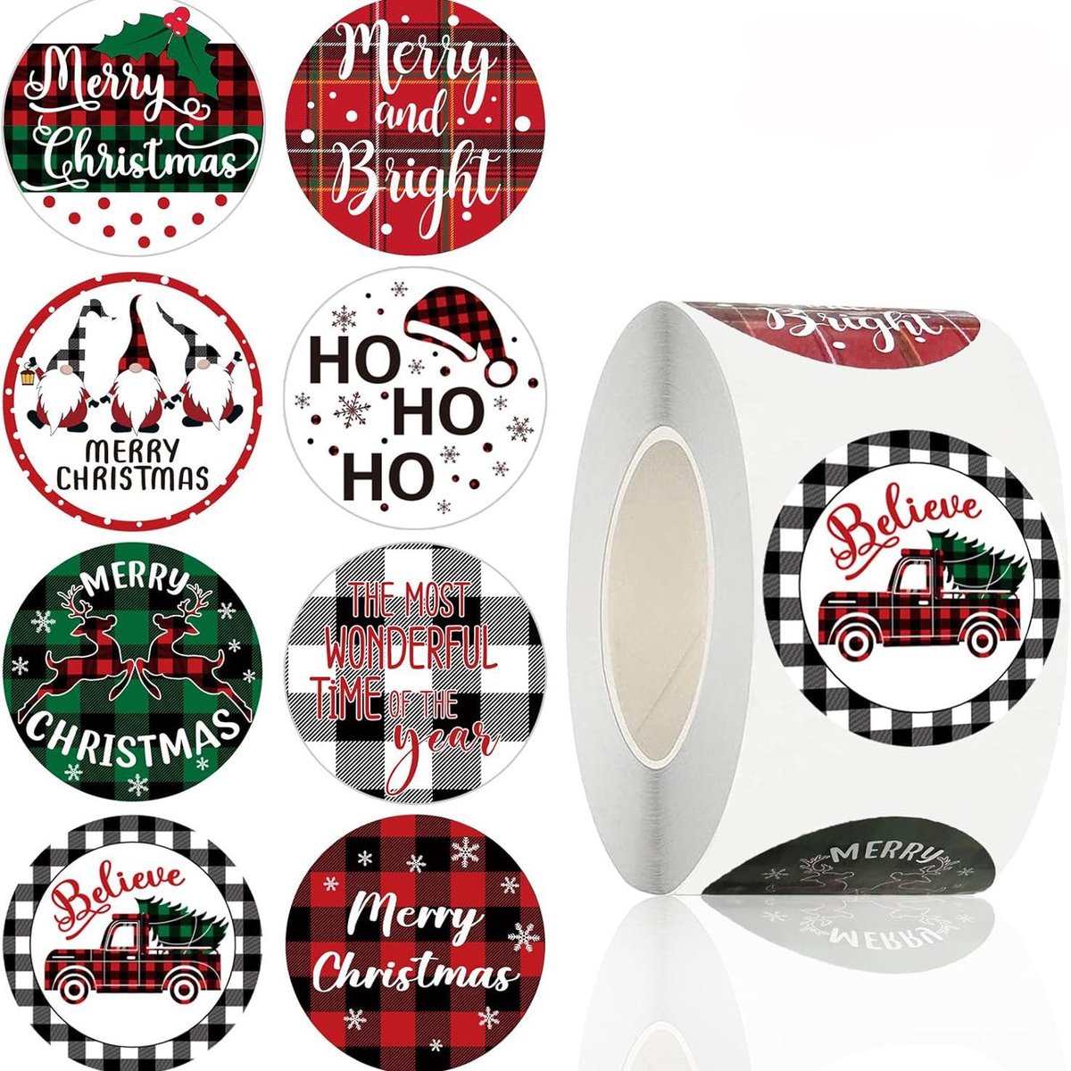 Sluitsticker kerst plaid – 500 st
