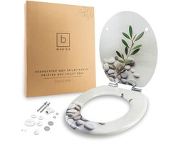 Benkstein wc-bril zacht grijs – antibacterieel duroplast toiletbril met softclose & snelsluiting – afneembaar en bedrukt design