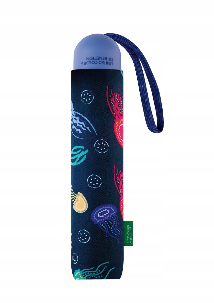 Benetton paraplu dames navy met kwallenprint en hoesje