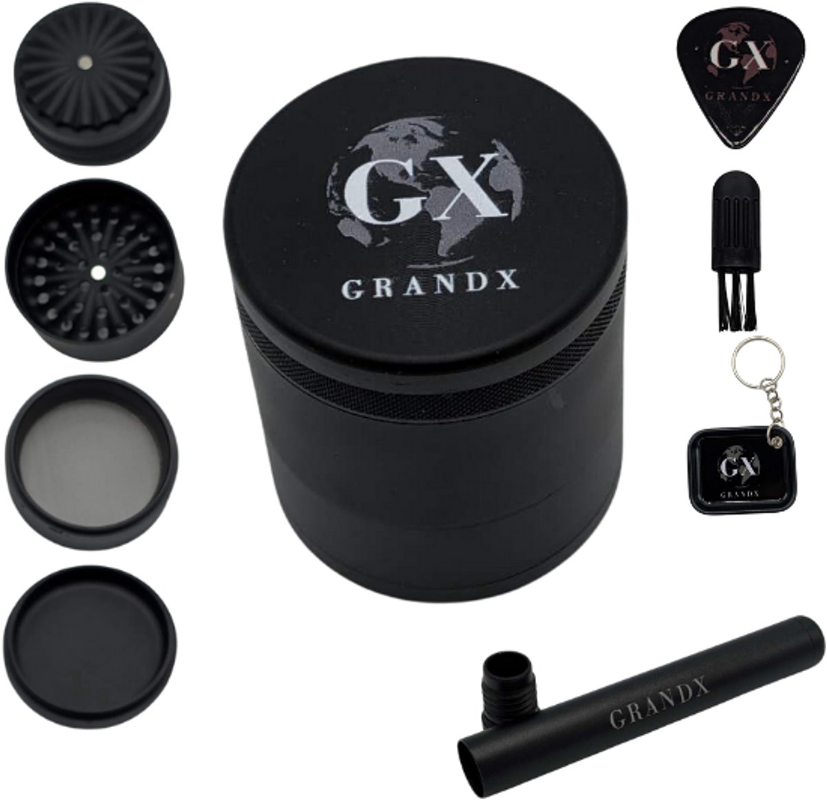 Grand X - Grinder - WietPro - 5 Lagen - Metaal - Zwart - Volledige Grind Set - Kruidenmaler - Crusher