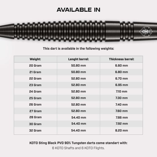 KOTO - Sting Black Torpedo - 90% Tungsten - Dartpijlen - 24 Gram - Zwart - Steeldarts van Merkloos — afbeelding 2