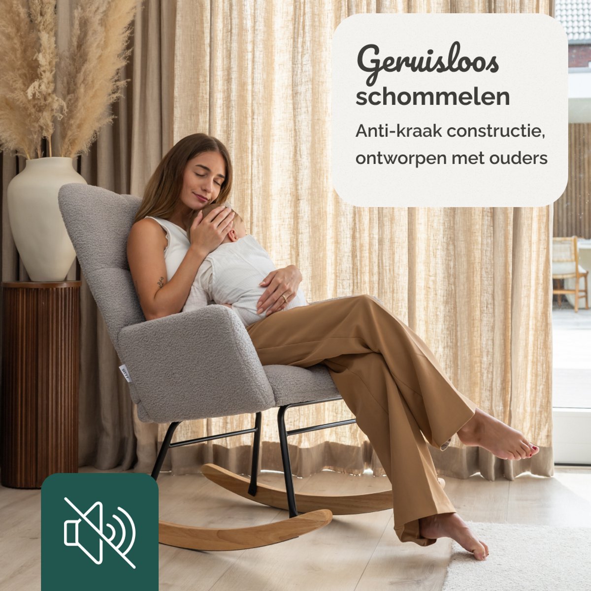 SITTT Schommelstoel - Relaxstoel babykamer - Fauteuil - Voedingsstoel - Licht Grijs — afbeelding 5