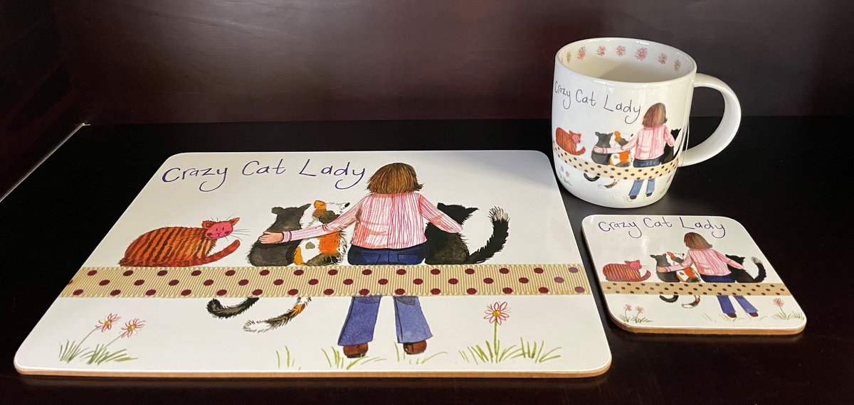 Alex Clark Coaster, Mok en Placemat(MEDIUM FORMAAT) Set Crazy Cat Lady ~ Katten