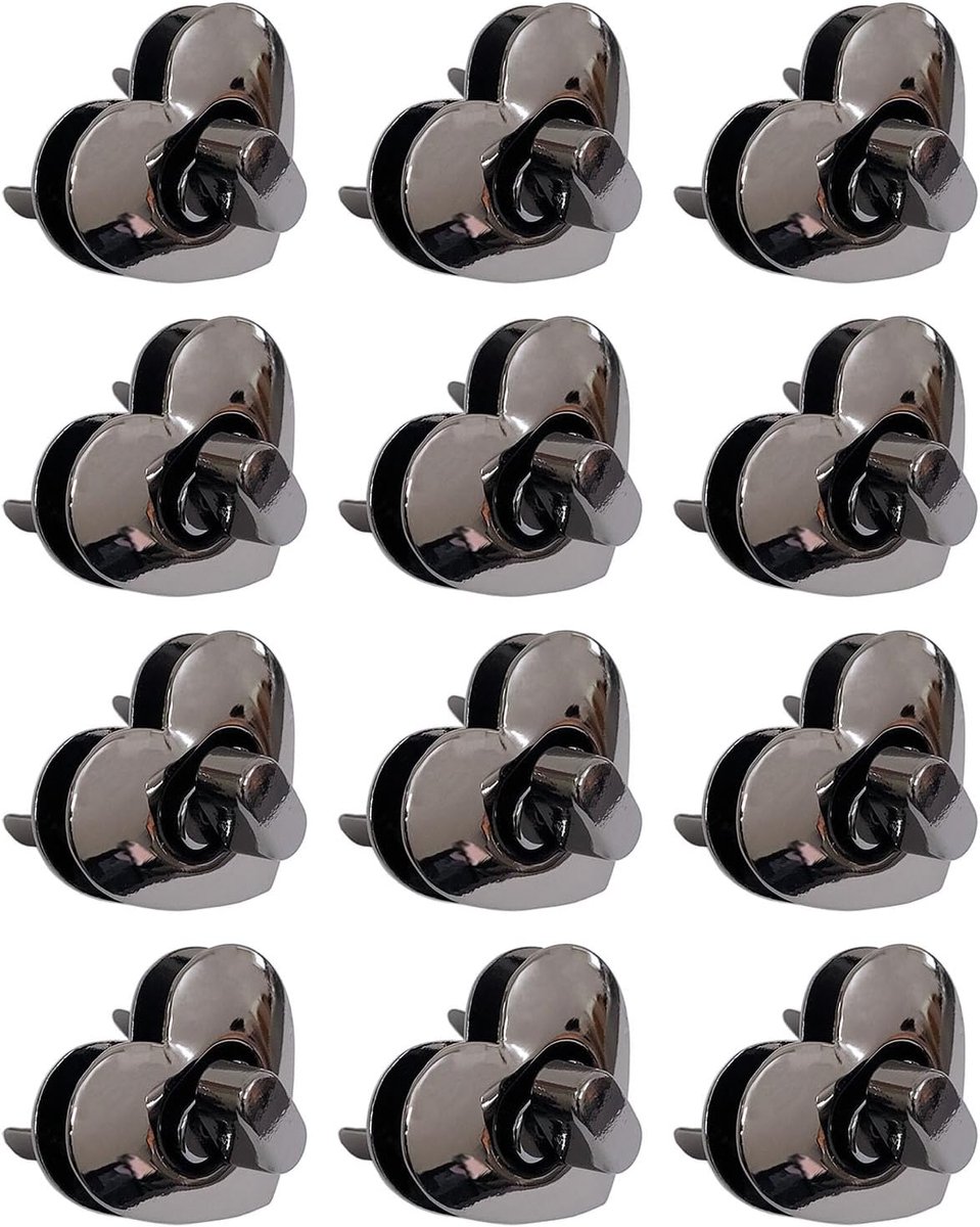 12Pcs Hartvormige Turn Lock Set - Cadeau Doos - Ambacht - Fotoalbum - Lederen - Stof - Portemonnee - Tas (Zwart)