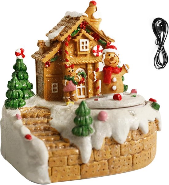 Kersthuizen - kerstdecoratie met ledverlichting - draaibare man en aantrekkelijke muziek - muziekdoos voor Kerstmis - van hars - decoratie - klein kerstdorp