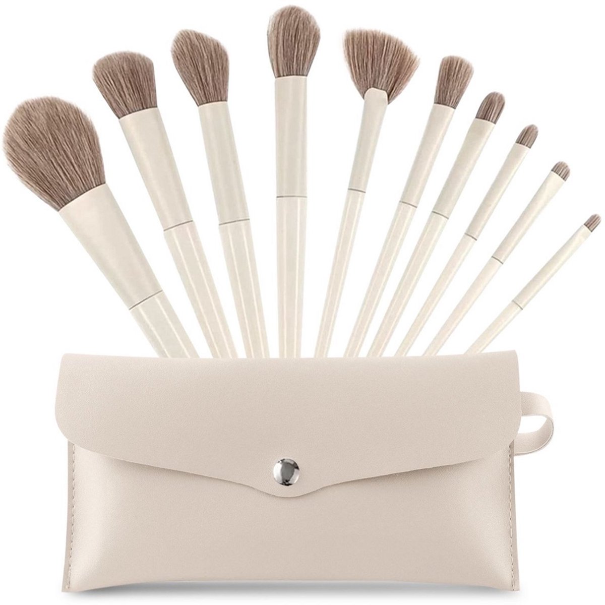 Waytin - Make up kwasten set - 10 stuks - Inclusief luxe witte make up etui - Zachte haren- Valentijnscadeau