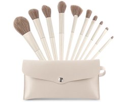 Waytin Make-up Kwasten Set - 10 Stuks - Wit - Zachte Synthetische Haren - Foundation, Concealer & Oogschaduw Kwasten - Incl. Luxe Etui