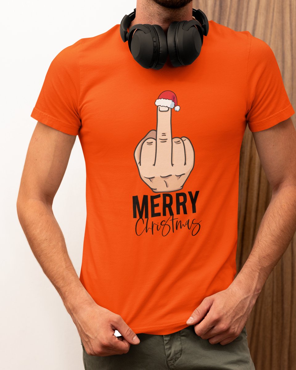 Middle Finger Kerst - Kerst T-shirt Oranje - Grappig T-shirt - Maat S - Kerst Cadeau Mannen - Limited Edition