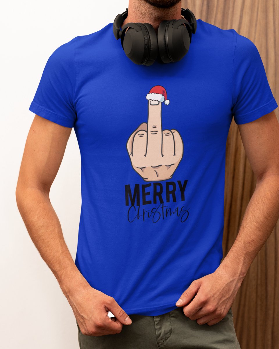 Middle Finger Kerst - Kerst T-shirt Blauw - Grappig T-shirt - Maat XXL - Kerst Cadeau Mannen - Limited Edition