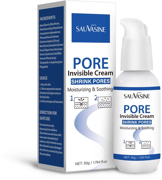 SAUVASINE | Porie Onzichtbare Crème | Poriën Verkleinen Gezicht | Hydraterende Gezichtscrème Vrouwen | Anti-Aging Crème Fijne Lijntjes | Huidverzorging Dames | Pore Invisible Cream | Collageen Hyaluronzuur | Oliecontrole Huid | Matte Finish Make-up B