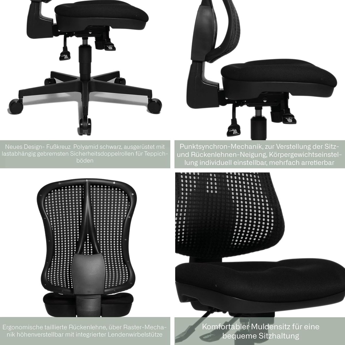HeadPoint Ergonomische Bureaustoel met Gevormde - Zwart - Gevormde Zitting, In Hoogte Verstelbare - Medahomestore