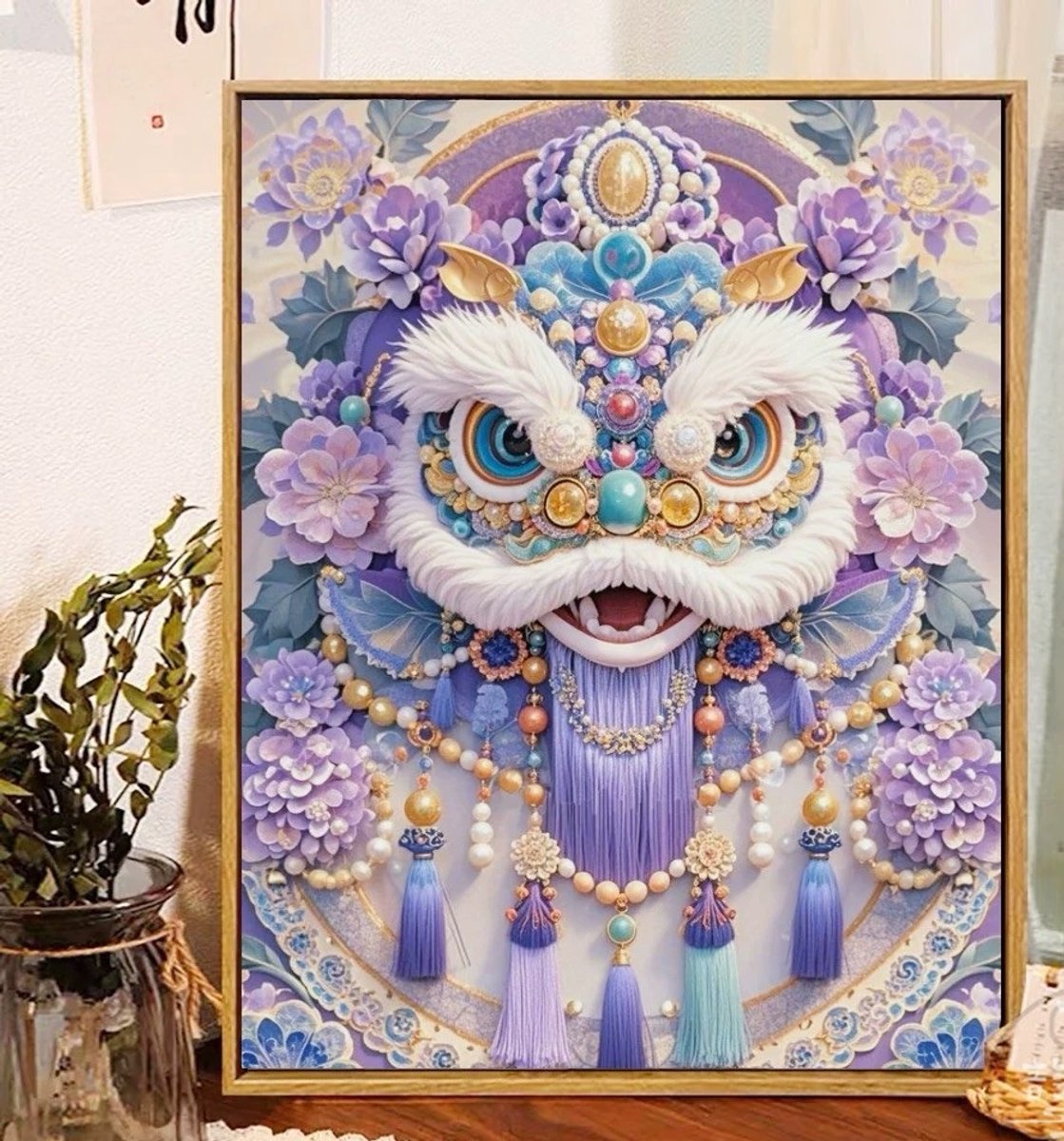 DIY kruissteekborduurpakket/Chinese stijl - Leeuwendans/gedrukt kruissteekpatroon borduurpakket (frame niet inbegrepen) 40*50CM
