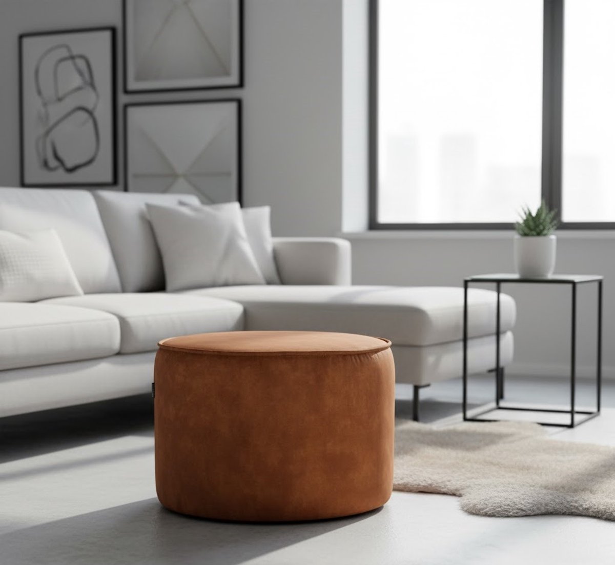 Poef Oker Tibo Luxe Velours Rond 55x55x40 cm – Comfortabele Zitpoef voor Woon- en Slaapkamer – Altameubel