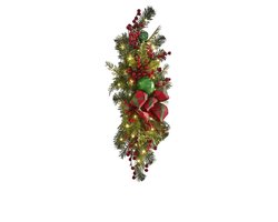 ShaSha Kerst trap decoratie - Kerst wooninrichting met Led - Versiering voor trap - Dennenappels - Groene bladeren hulst