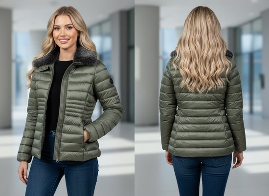 Doudoune femme Blue Flame sans capuche - Veste à col montant avec Bont - Taille 40 - Couleur vert olive