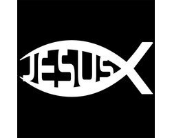 Ichtus vis Jezus (Jesus) sticker - 14x6cm - wit - topkwaliteit avery autoreclame folie
