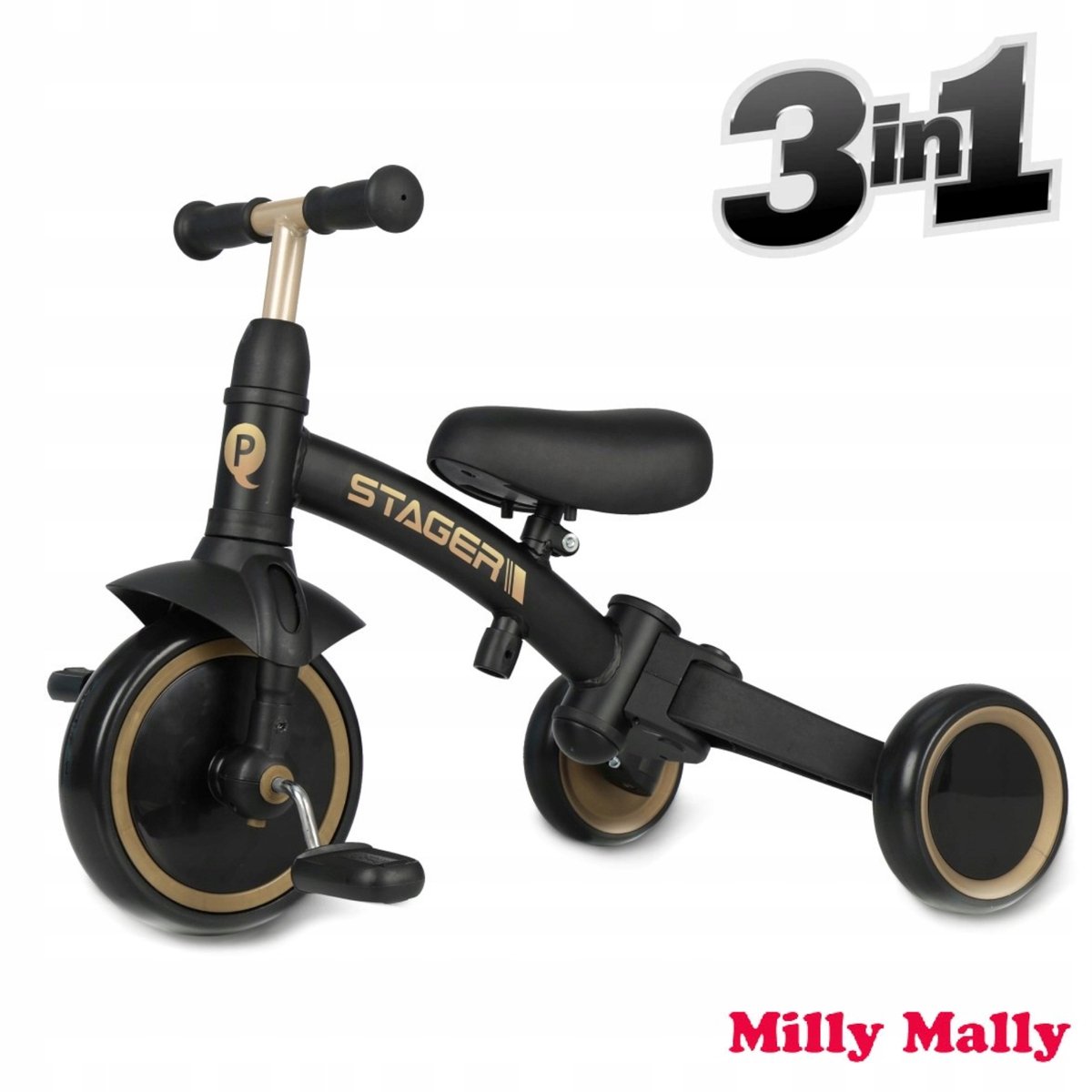Milly Mally Stager 3-in-1 Loopfiets - Zwart
