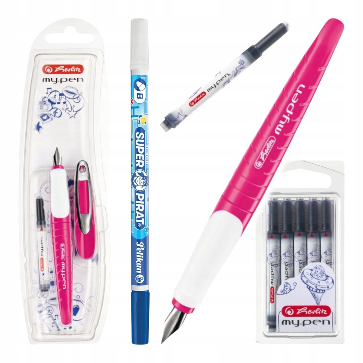 Herlitz MY.PEN Roze Vulpen Set voor School met Gum en Inktpatronen