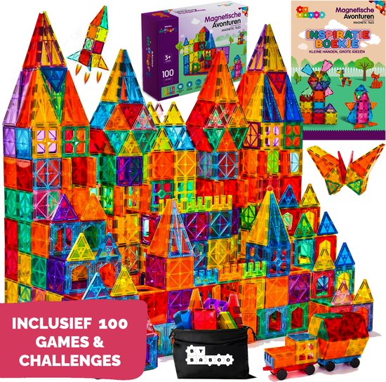 By Baboo® Magnetic Tiles XL Pakket - Magna Magnetische Tegels Speelgoed - Magnetisch Bouwspeelgoed Sinterklaas Cadeau Jongens Meisjes Constructie - Mind Educatief Montessori Kinderspeelgoed 3 Jaar, 4 jaar, 5 jaar, 6 jaar, 7 jaar, 8 jaar, 9 jaar