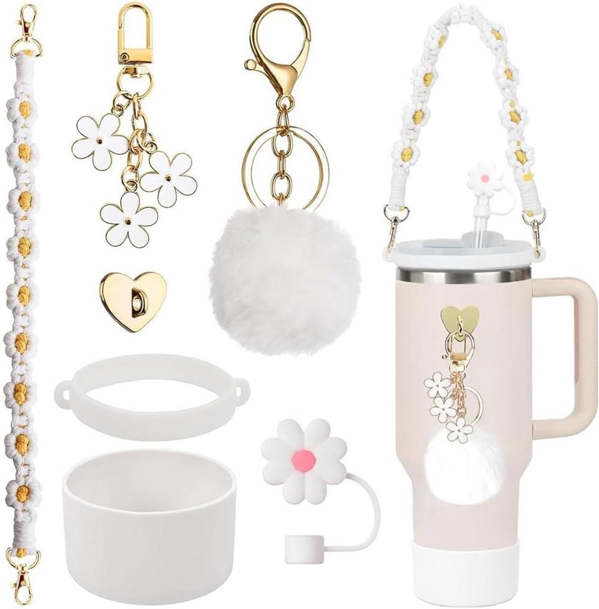 CSGoods - Accessoireset voor drinkbeker - Handvat riem en siliconen laarzen - Rietjesafdekking - 1,2 l en 850 ml - Voor Stanley Cup - Waterfles