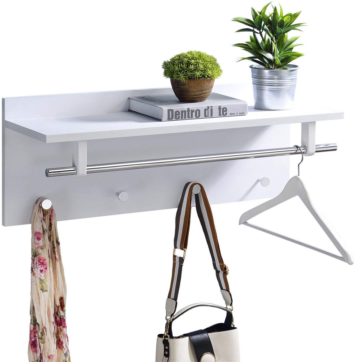 Unyqoos Wandgarderobe met Kapstok en Hoedenplank voor Compacte Opbergruimte wit
