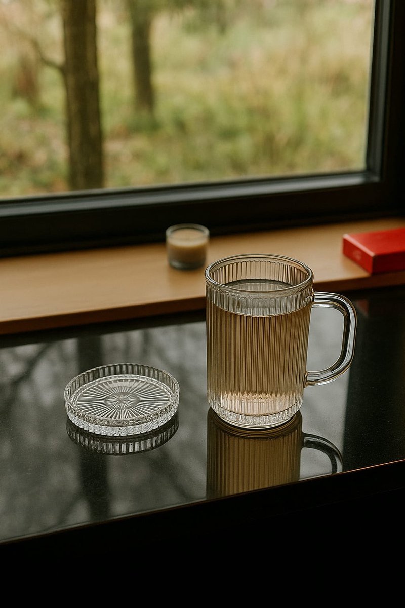 Bavary Luxe Ribbelglas Set – 1 Glas + 1 Schotel/Deksel – Hittebestendig Glas – Retro Drinkglazen met Handvat – Geschikt voor Koffie, Thee & Frisdrank – 2-delige Set — cadeau in Koken & Dineren - foto 2