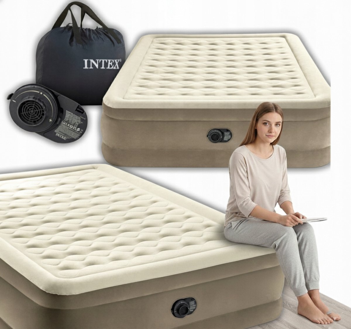 Intex Luchtbed 203x152cm met Elektrische Pomp - Comfortabel 2-Persoons