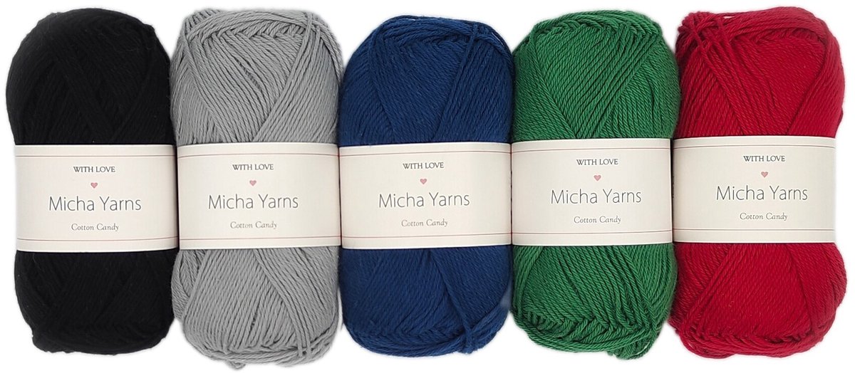 Micha Yarns - 5 bollen haakkatoen pakket - 100% katoen haakgaren - 5 x 50gram - Cotton Candy - Dark Palette (007)
