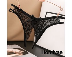 Homivae - Sexy Open String Dames – Zwarte Kantstring met Open Kruis – Erotische Lingerie One Size – Dames String