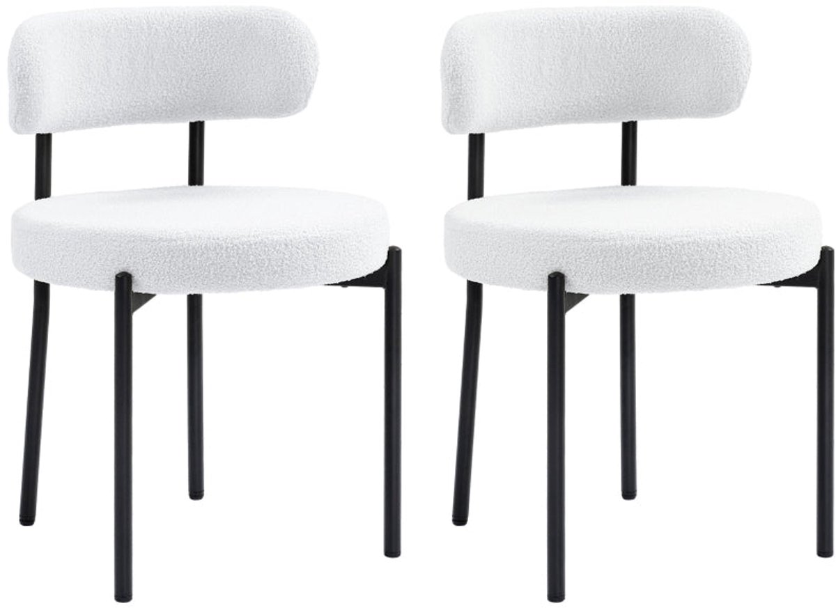 Merax Eetkamerstoelen Set van 2 – Fleece Gestoffeerde Stoelen met Rugleuning – Comfortabele Keukenstoelen met Metalen Poten – Creme Wit