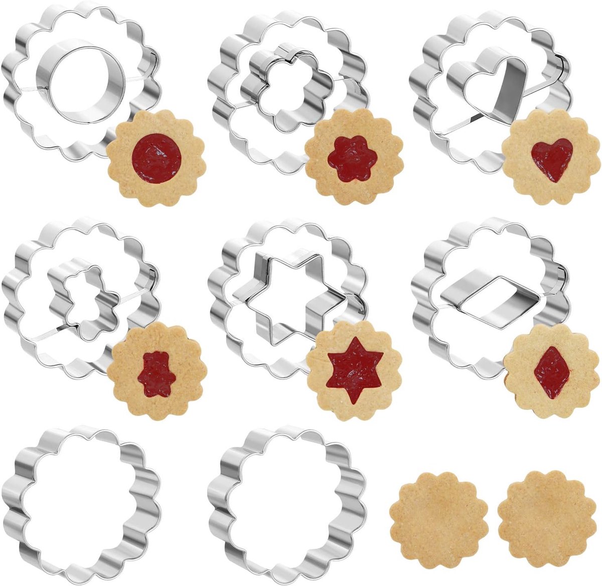 Linzer Kerstkoekjesuitsteekvormen - RVS Koekjes Mallen - Taartdecoratie - 8 Stuks