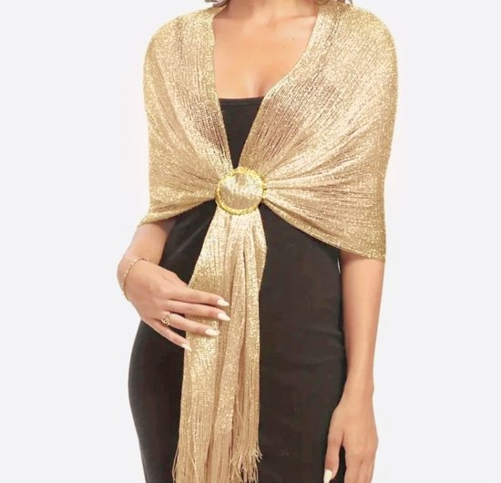 Écharpe longue à paillettes jaune doré - Étole élégante et brillante avec boucle - Écharpe| Robe de bal volée| Occasions de fête| Noël et nouvel an