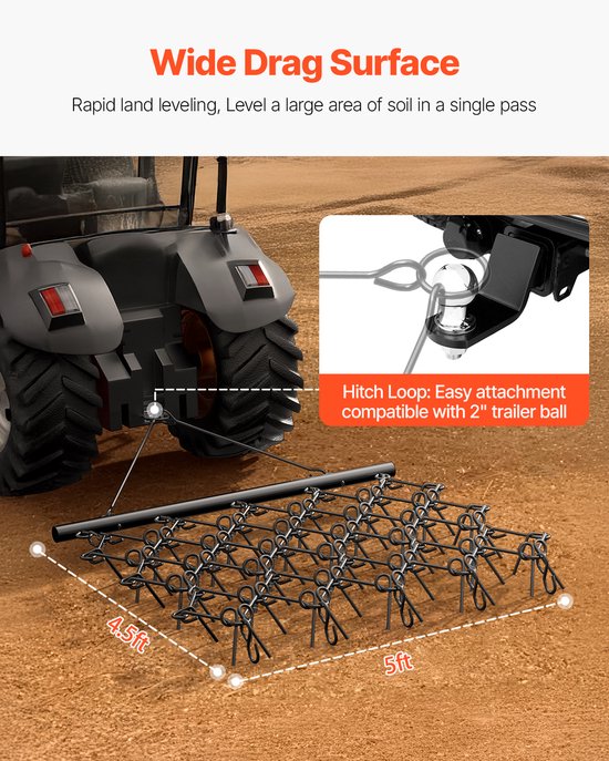 VEVOR Weide eg, Weide Sleep, Veld eg, ATV Gazon Hark 5 x 4.5 ft van Merkloos	 — afbeelding 4