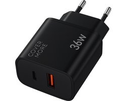 35w usb C oplader met usb en usb C poorten - 2 poorts usb Adapter snellader - Slimme verdeling - Voor meerdere smartphone tegelijk opladen - Snelladen via power delivery en gan super fast charging - Zwart